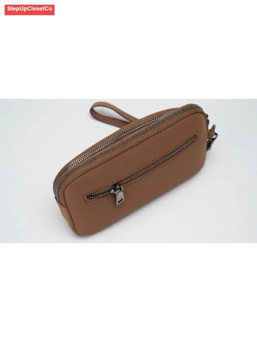 Small Vegan Leather Wristlet Purse with 3 Zipper Pockets, Clutch Wallet for